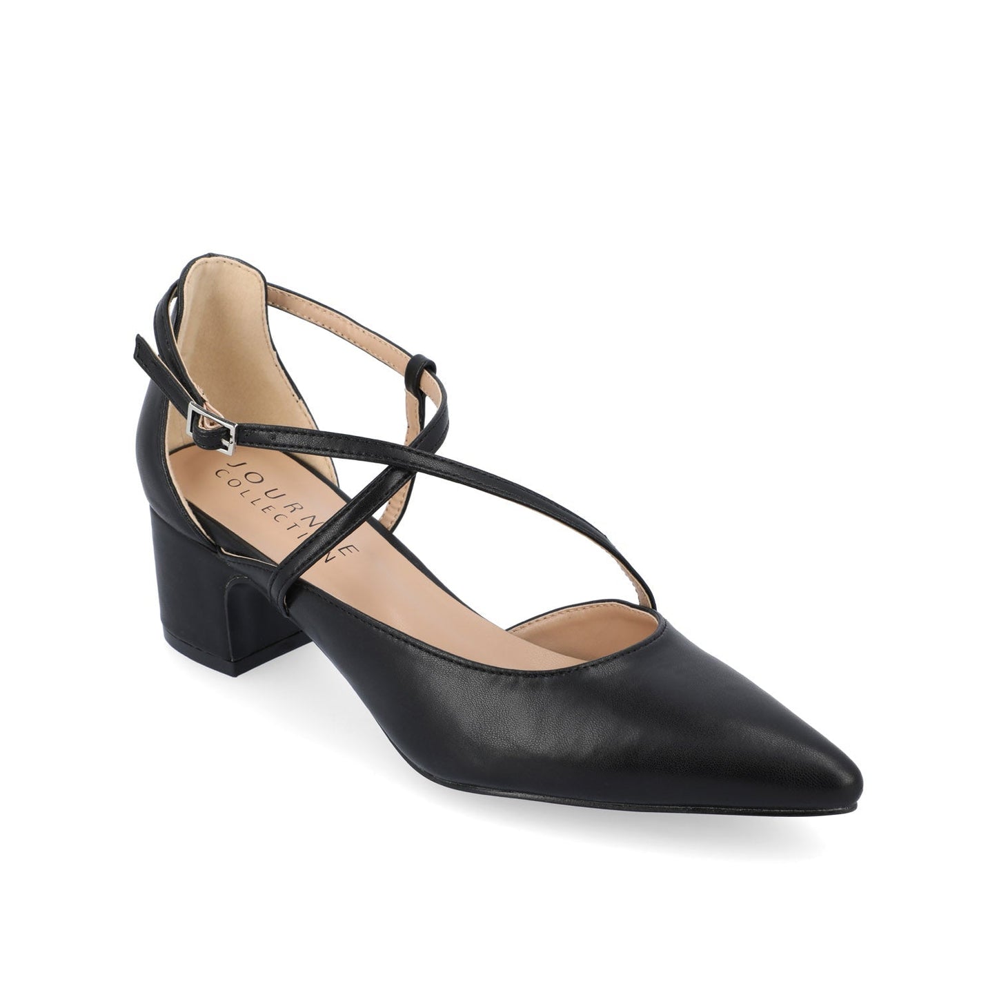 Journee GALVINN LOW BLOCK HEELS IN VEGAN LEATHER - Black PU