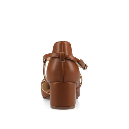 Journee GALVINN LOW BLOCK HEELS IN VEGAN LEATHER - Cognac PU