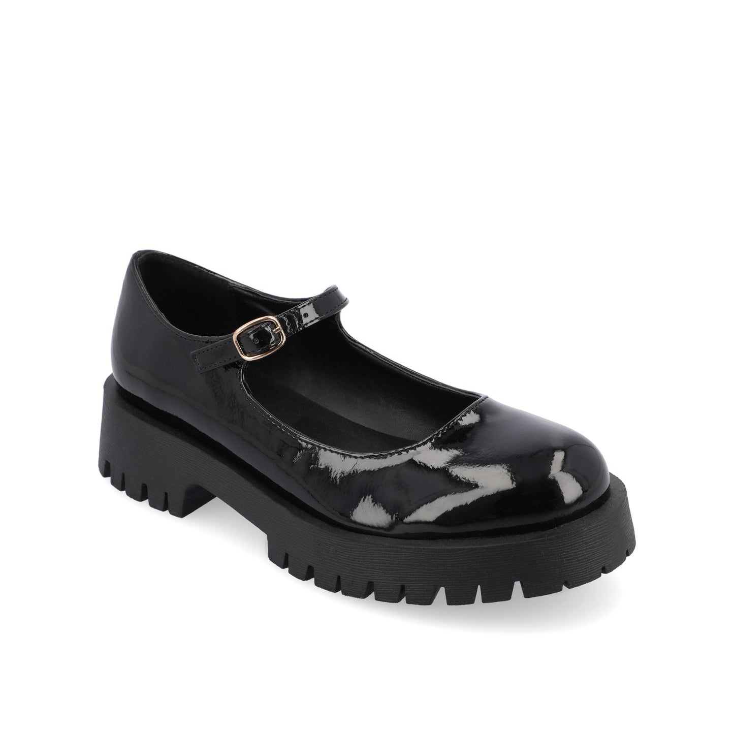 Journee KAMIE LUG SOLE MARY JANE FLATS - Black Patent