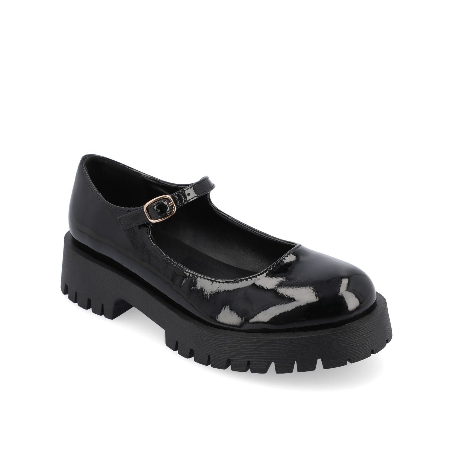 Journee KAMIE LUG SOLE MARY JANE FLATS - Black Patent