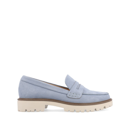 Journee KENLY LOAFER FLATS IN FAUX SUEDE - Light Blue Faux Suede