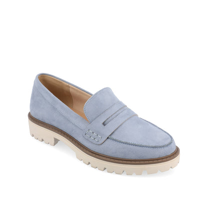 Journee KENLY LOAFER FLATS IN FAUX SUEDE - Light Blue Faux Suede