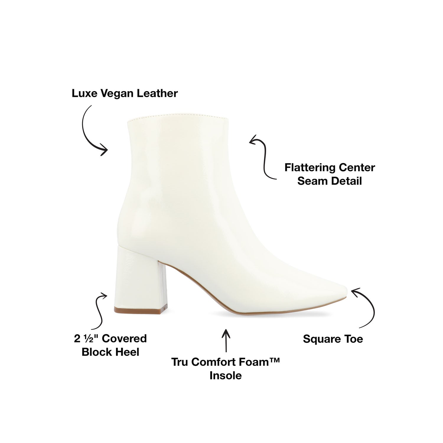 Journee HAYLINN SQUARE TOE BOOTIES IN WIDE WIDTH - White Patent