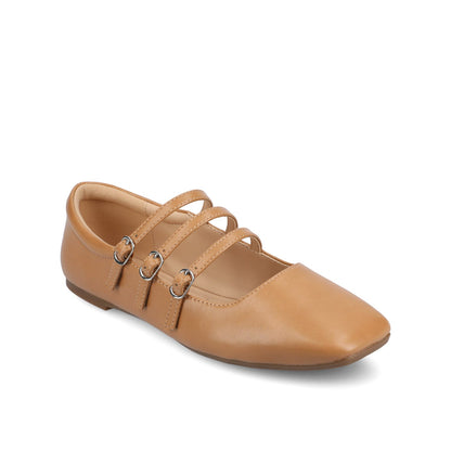 Journee DARLIN VEGAN LEATHER FLATS IN WIDE - Tan