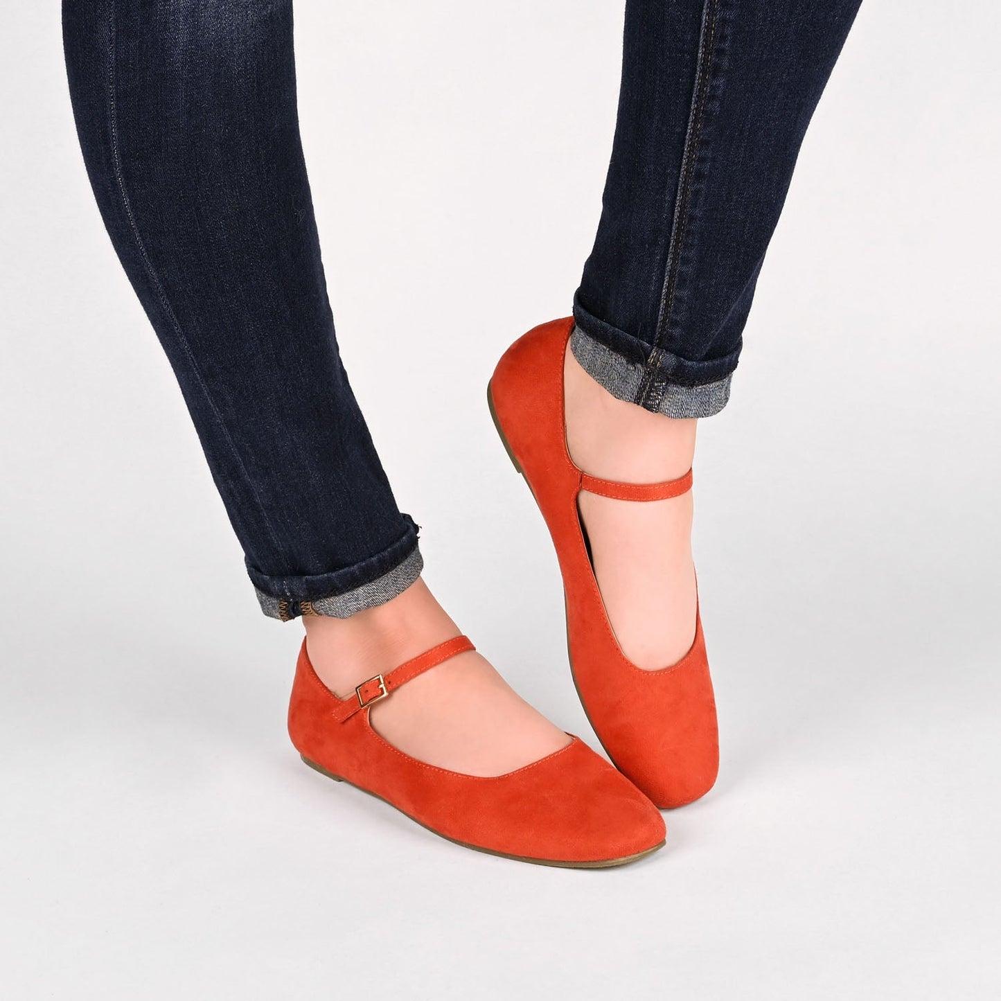 Journee CARRIE FAUX SUEDE BALLET FLATS IN WIDE - Coral Faux Suede