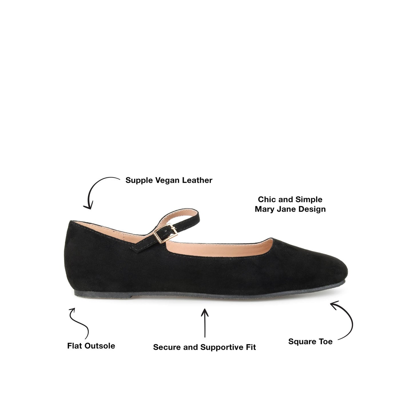 Journee CARRIE FAUX SUEDE BALLET FLATS IN WIDE - Black Faux Suede