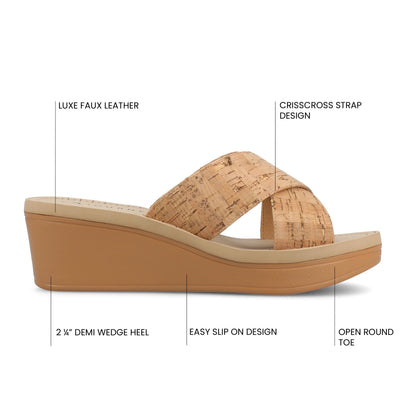 Journee Biara Platform Wedge Sandals - Cork