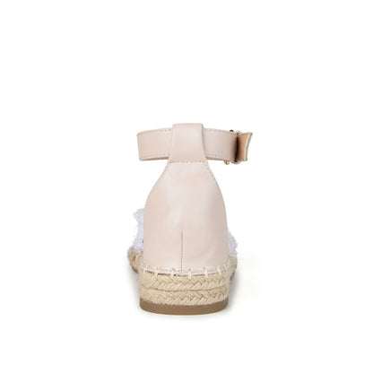 Journee TRISTEEN ESPADRILLE SANDALS IN FABRIC - White