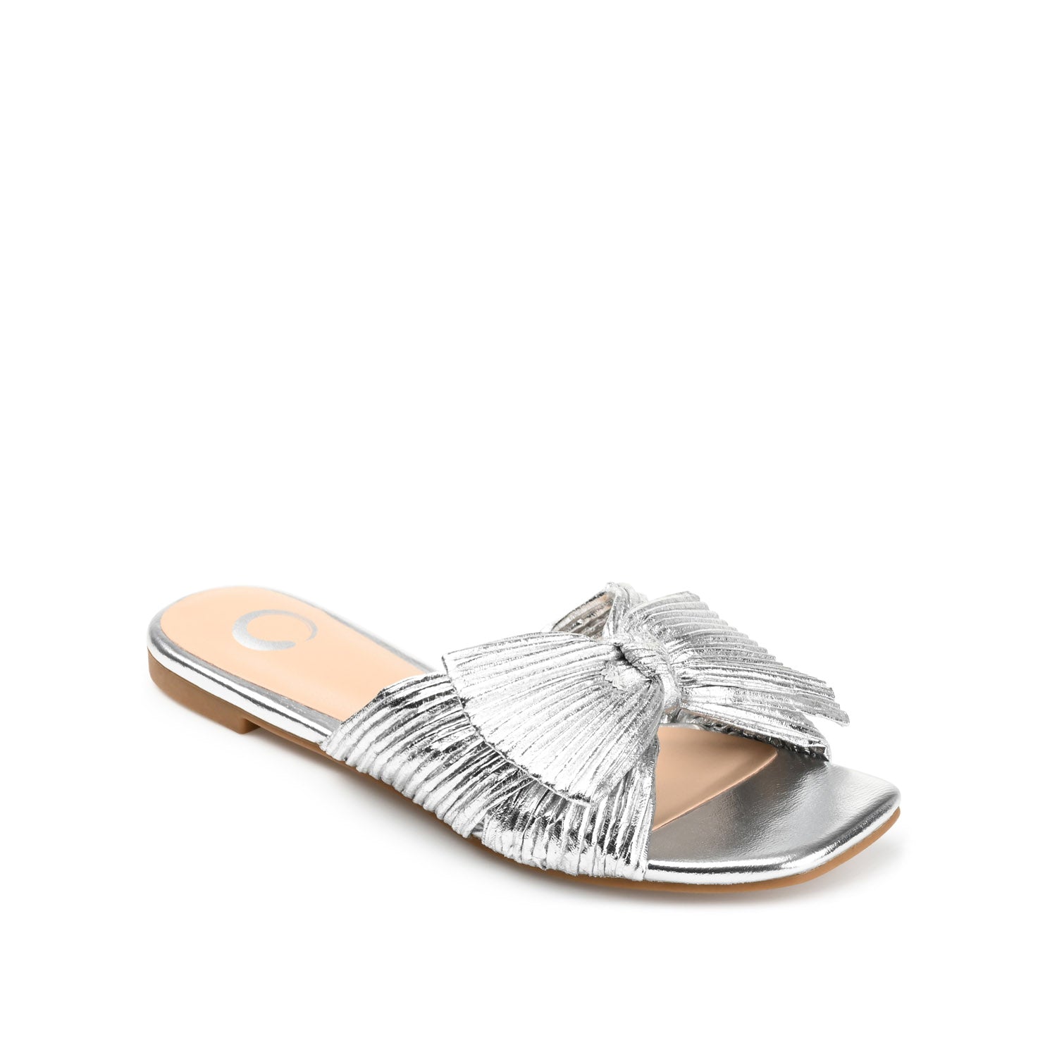 Journee SERLINA PLEATED SLIDE SANDALS IN FOIL - Silver PU 2