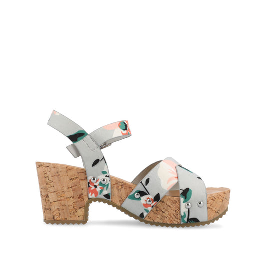 Journee VALENTINA HEELED SANDALS IN VEGAN LEATHER - Grey Floral PU