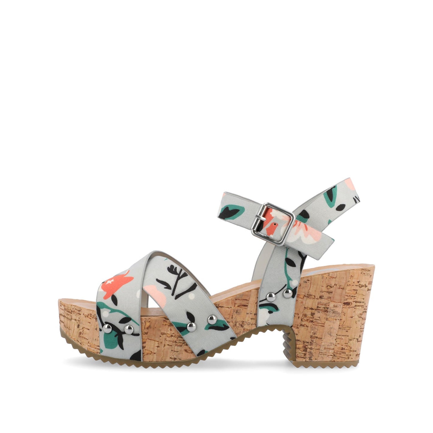 Journee VALENTINA HEELED SANDALS IN VEGAN LEATHER - Grey Floral PU
