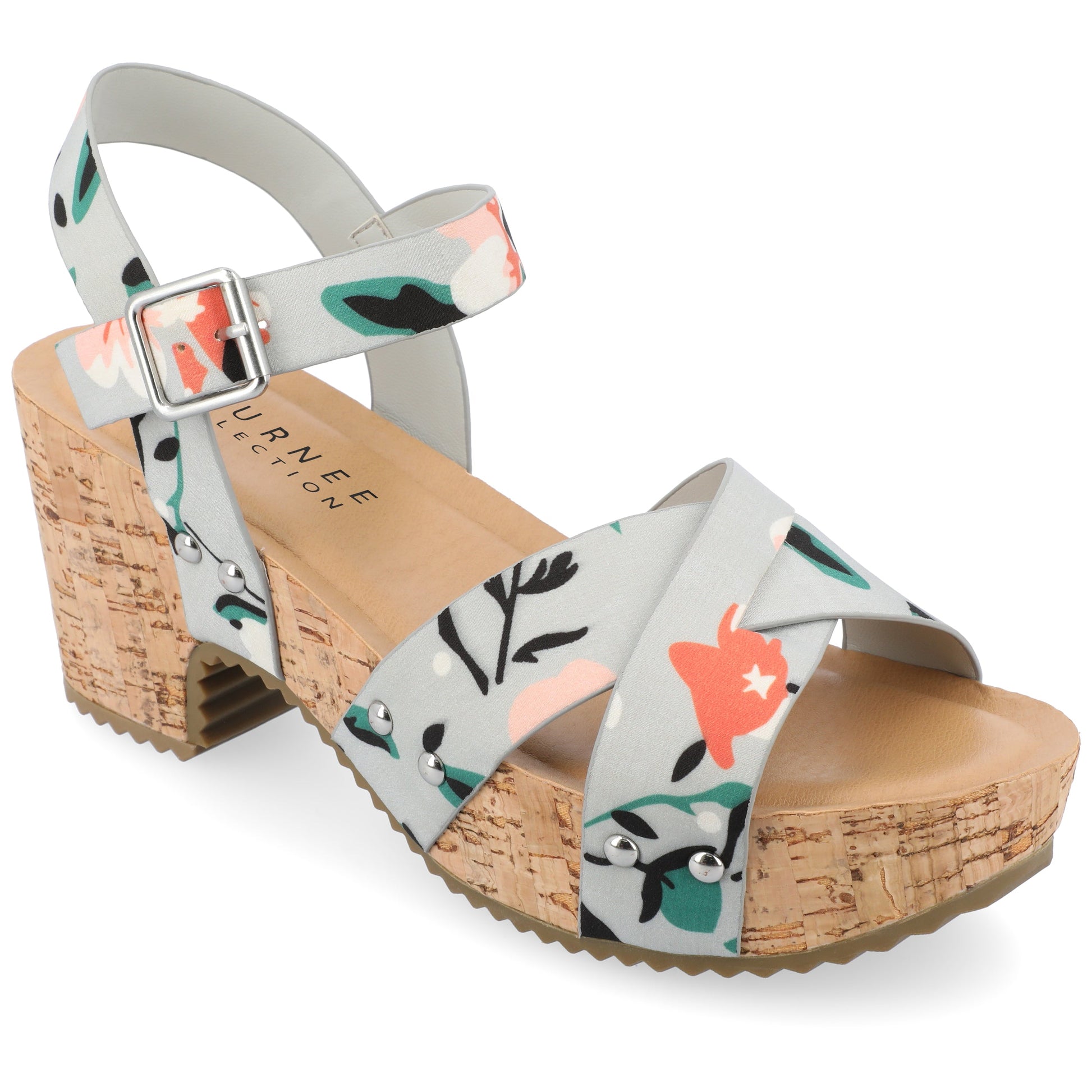 Journee VALENTINA HEELED SANDALS IN VEGAN LEATHER - Grey Floral PU