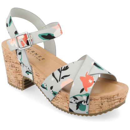 Journee VALENTINA HEELED SANDALS IN VEGAN LEATHER - Grey Floral PU