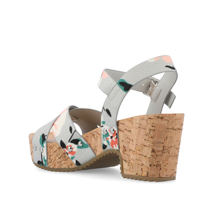 Journee VALENTINA HEELED SANDALS IN VEGAN LEATHER - Grey Floral PU