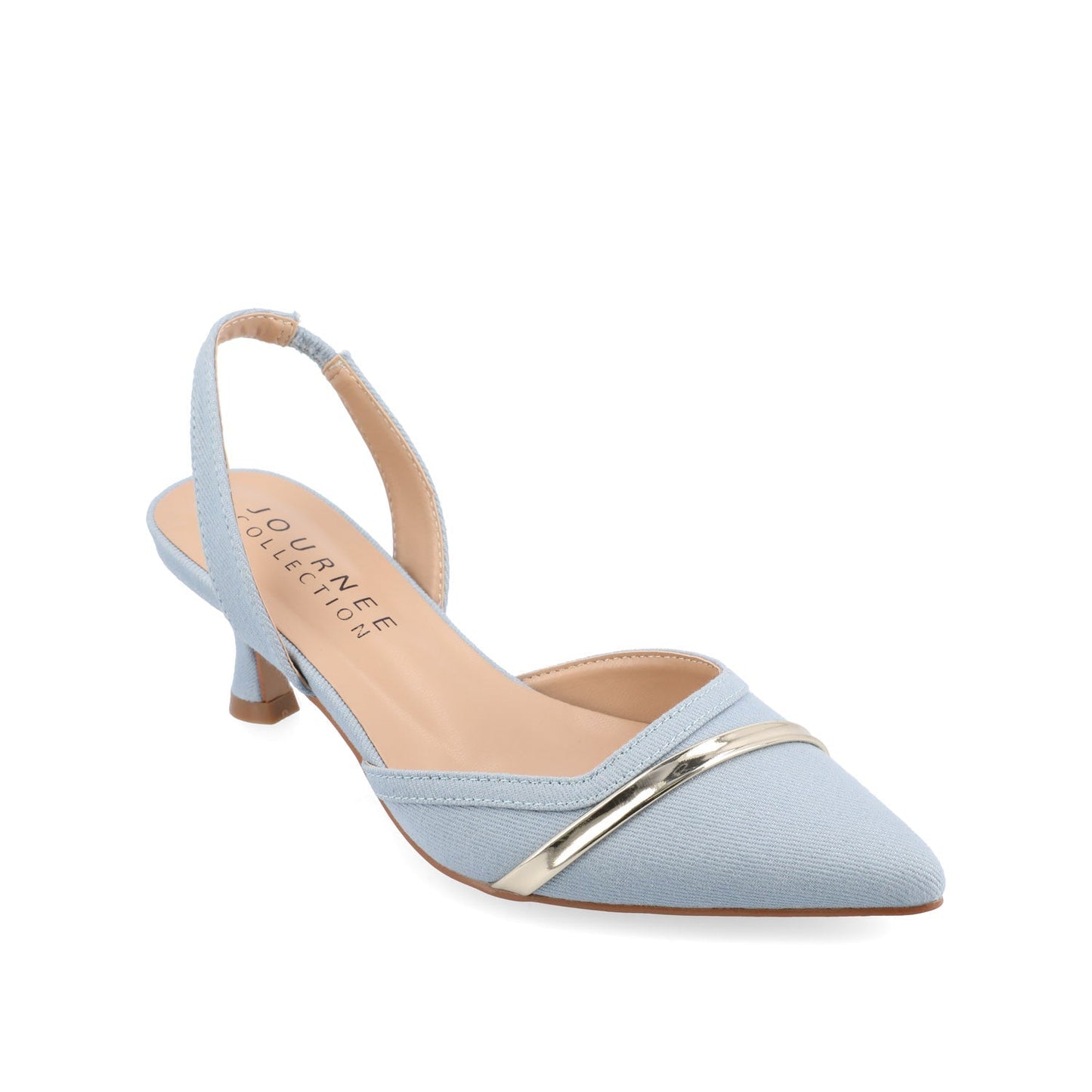 Journee NELLIA SLINGBACK KITTEN HEELS IN TWEED - Light Denim