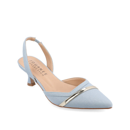 Journee NELLIA SLINGBACK KITTEN HEELS IN TWEED - Light Denim
