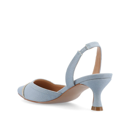 Journee NELLIA SLINGBACK KITTEN HEELS IN TWEED - Light Denim