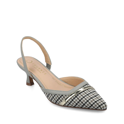 Journee NELLIA SLINGBACK KITTEN HEELS IN TWEED - Grey Houndstooth Tweed