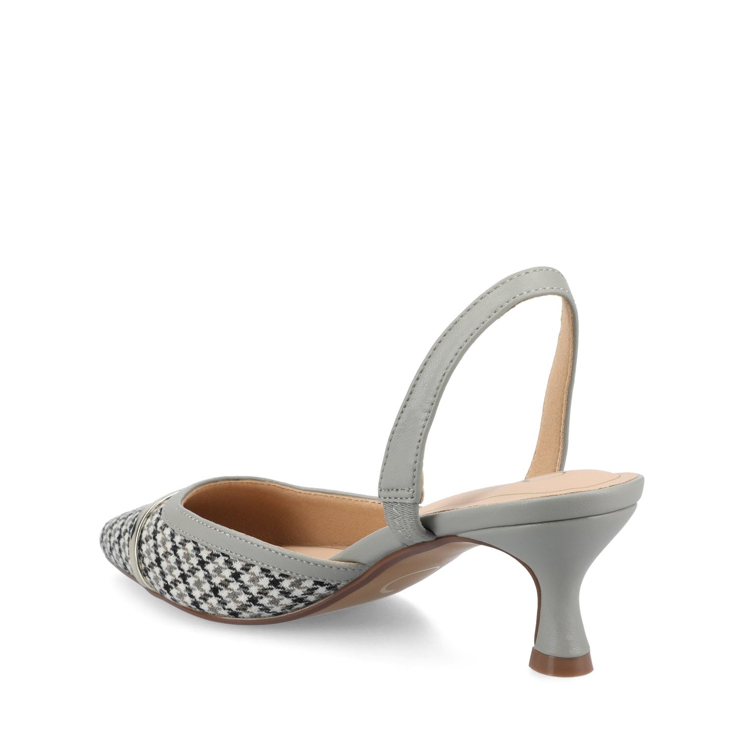 Journee NELLIA SLINGBACK KITTEN HEELS IN TWEED - Grey Houndstooth Tweed