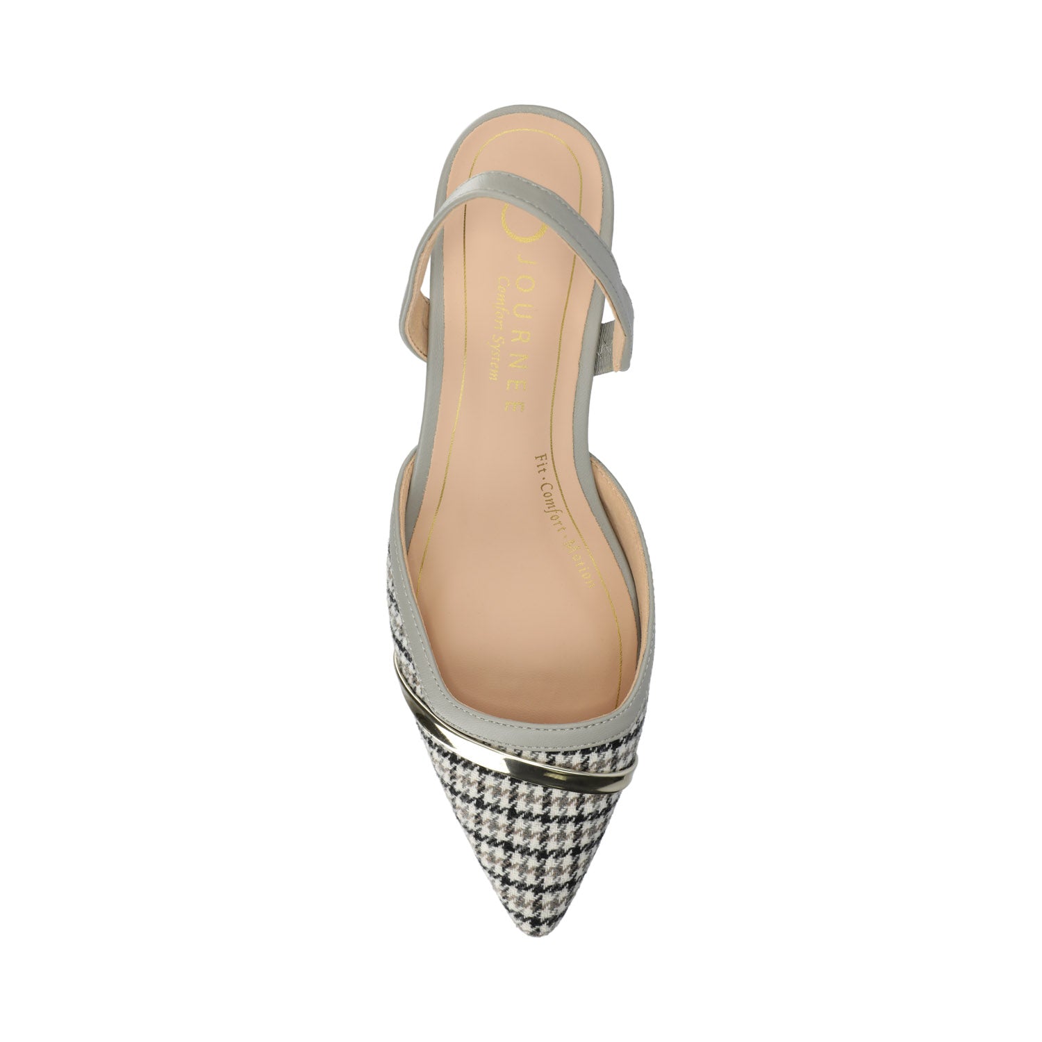 Journee NELLIA SLINGBACK KITTEN HEELS IN TWEED - Grey Houndstooth Tweed