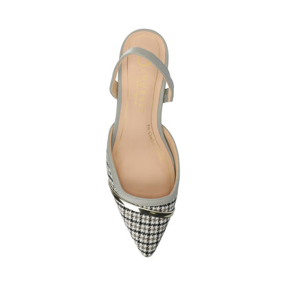Journee NELLIA SLINGBACK KITTEN HEELS IN TWEED - Grey Houndstooth Tweed