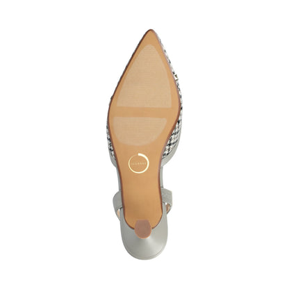 Journee NELLIA SLINGBACK KITTEN HEELS IN TWEED - Grey Houndstooth Tweed