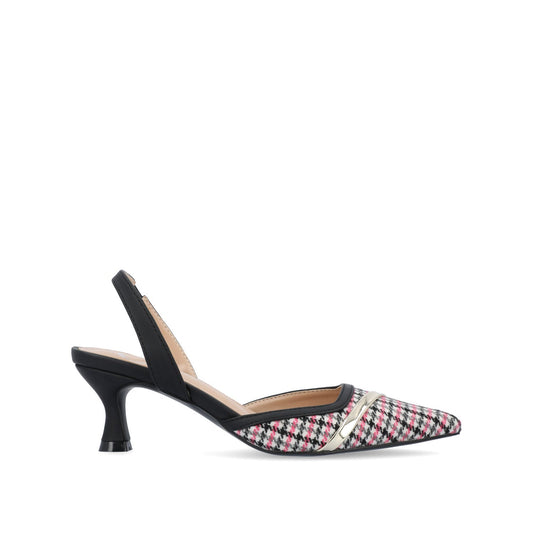 Journee NELLIA SLINGBACK KITTEN HEELS IN TWEED - Black and Pink Houndstooth