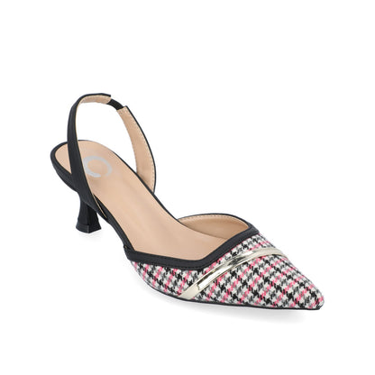 Journee NELLIA SLINGBACK KITTEN HEELS IN TWEED - Black and Pink Houndstooth