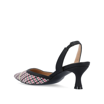 Journee NELLIA SLINGBACK KITTEN HEELS IN TWEED - Black and Pink Houndstooth