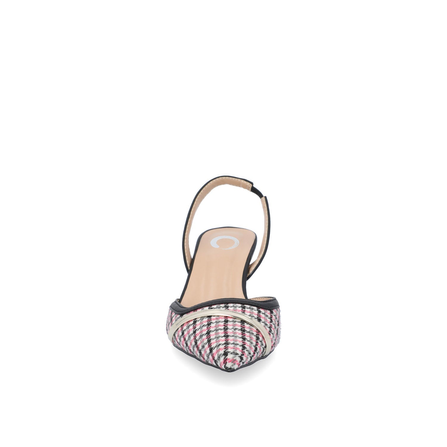 Journee NELLIA SLINGBACK KITTEN HEELS IN TWEED - Black and Pink Houndstooth