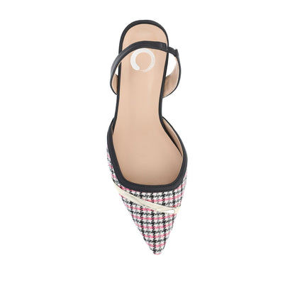 Journee NELLIA SLINGBACK KITTEN HEELS IN TWEED - Black and Pink Houndstooth