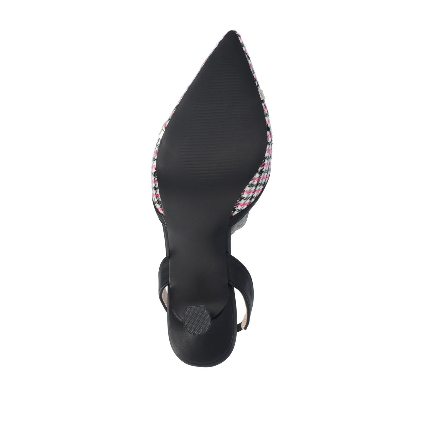 Journee NELLIA SLINGBACK KITTEN HEELS IN TWEED - Black and Pink Houndstooth