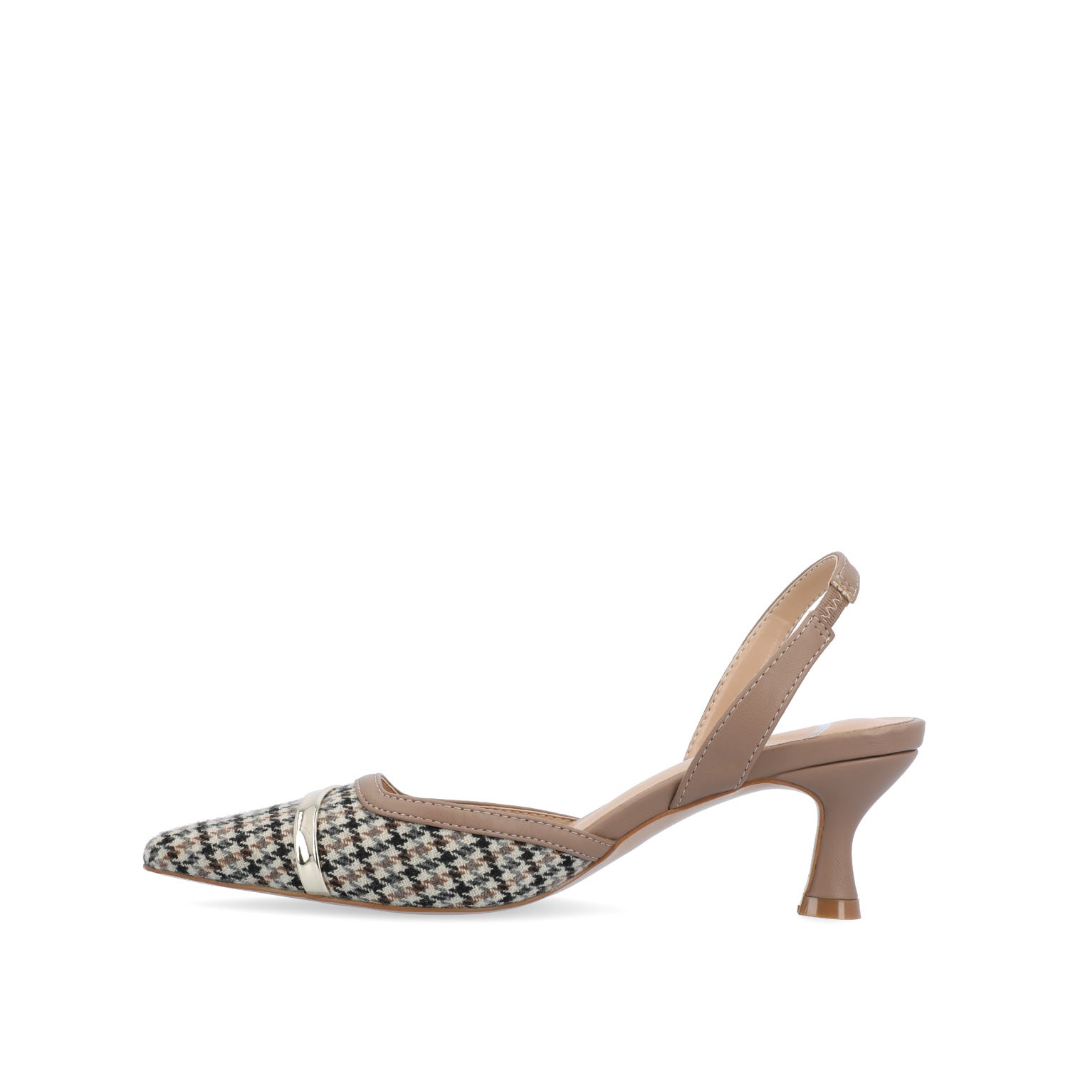 Journee NELLIA SLINGBACK KITTEN HEELS IN TWEED - Taupe Houndstooth Tweed
