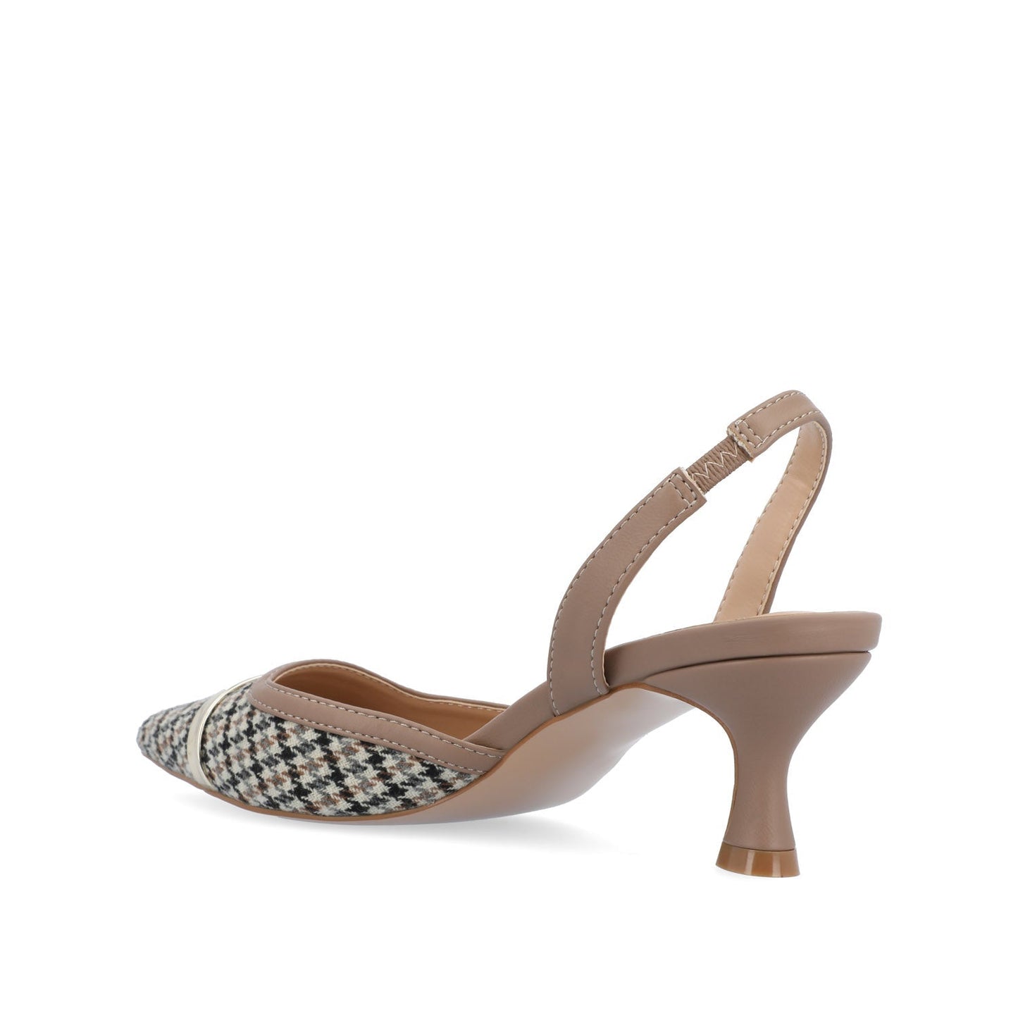 Journee NELLIA SLINGBACK KITTEN HEELS IN TWEED - Taupe Houndstooth Tweed