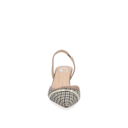 Journee NELLIA SLINGBACK KITTEN HEELS IN TWEED - Taupe Houndstooth Tweed