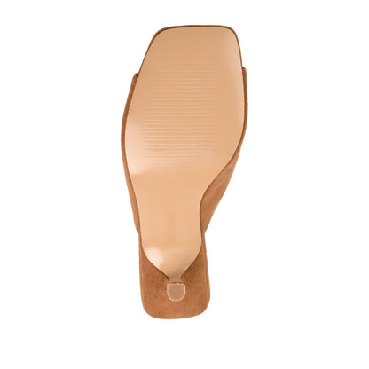 Journee LARNA FAUX SUEDE PEEP TOE KITTEN HEELS - Tan