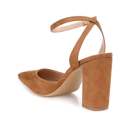 Journee TYYRA BLOCK HEELS IN FAUX SUEDE - Tan