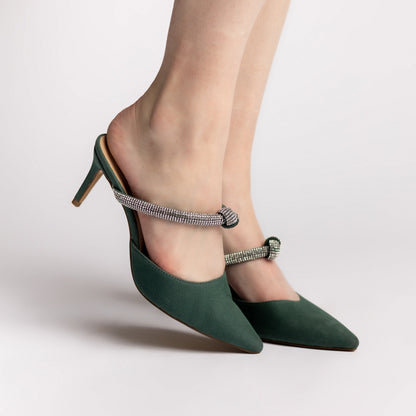 Journee LUNNA MULE STILETTO HEELS IN FAUX SUEDE - Green
