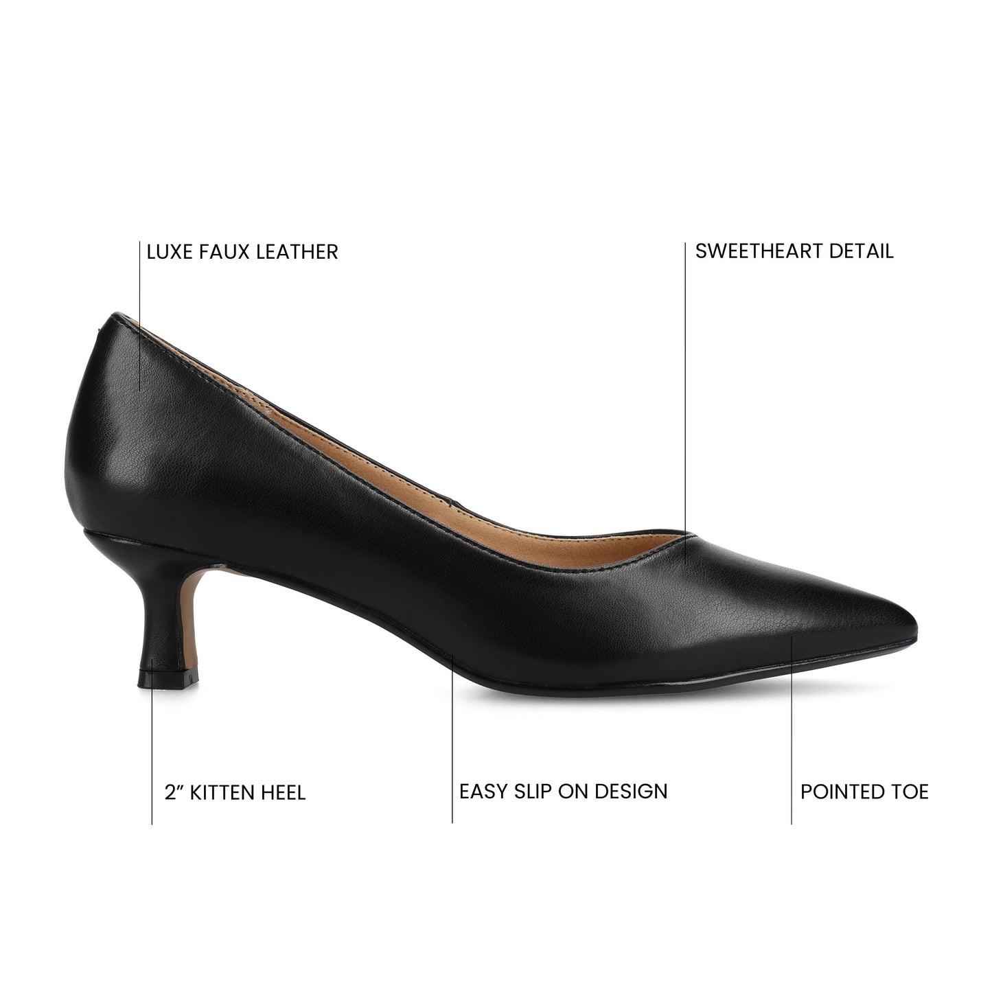 Journee PAMMIE VEGAN LEATHER KITTEN HEELS IN WIDE - Black PU
