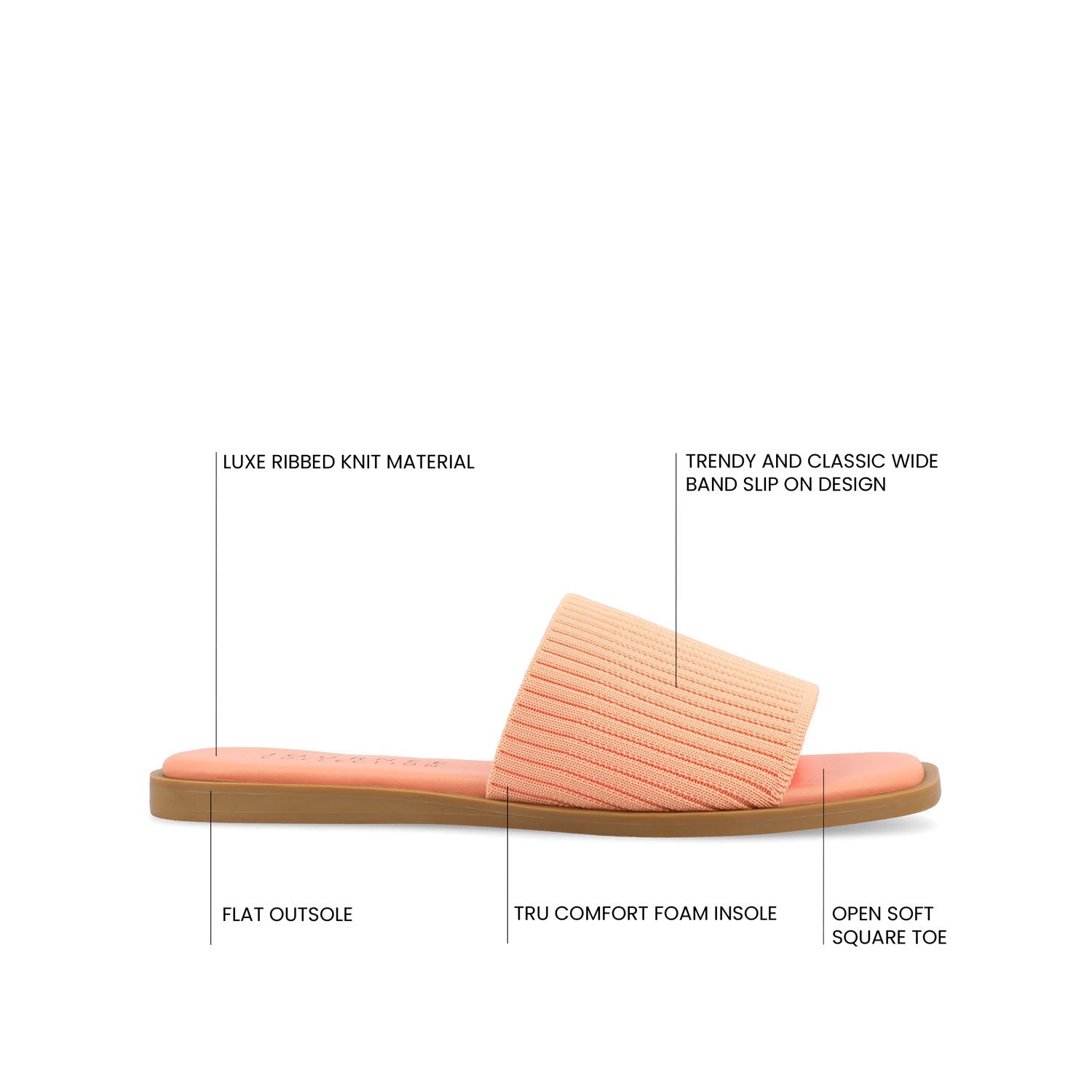 Journee PRISILLA SLIDE SANDALS IN KNIT FABRIC - Peach