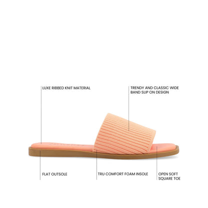 Journee PRISILLA SLIDE SANDALS IN KNIT FABRIC - Peach