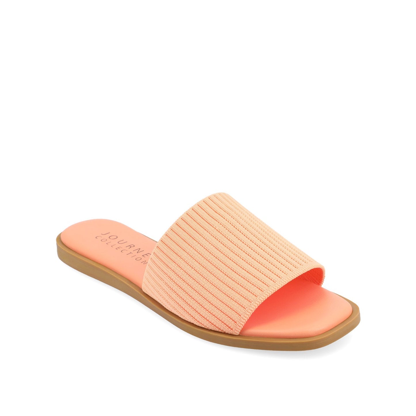Journee PRISILLA SLIDE SANDALS IN KNIT FABRIC - Peach