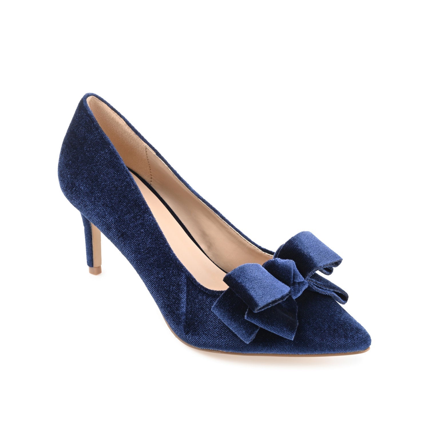 Journee CRYSTOL STILETTO PUMP HEELS IN VELVET - Navy Nubuck