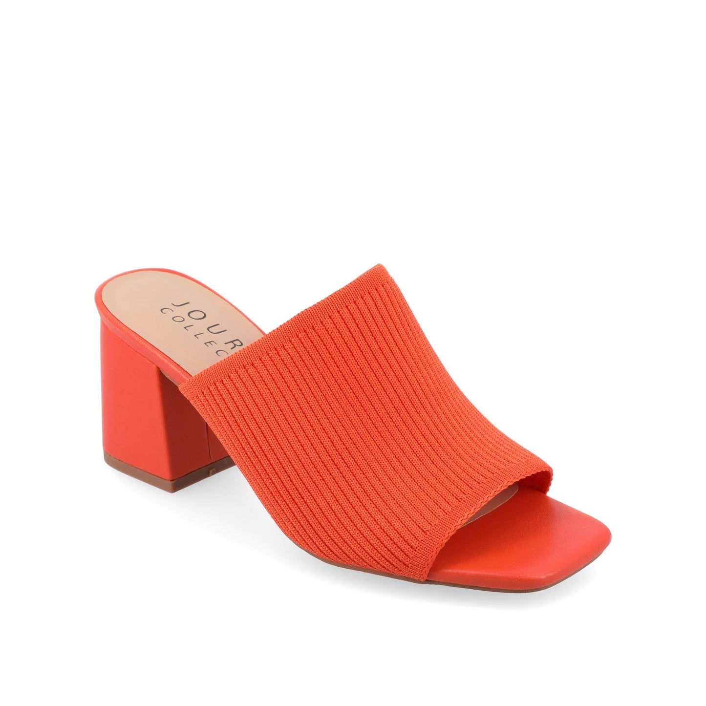 Journee LORENNA MULE BLOCK HEELS IN KNIT FABRIC - Orange