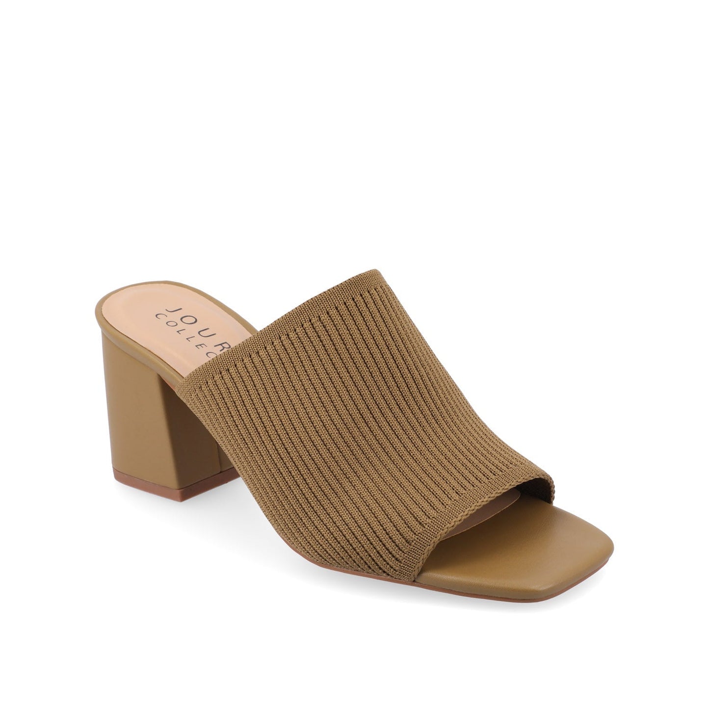 Journee LORENNA MULE BLOCK HEELS IN KNIT FABRIC - Olive
