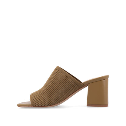 Journee LORENNA MULE BLOCK HEELS IN KNIT FABRIC - Olive