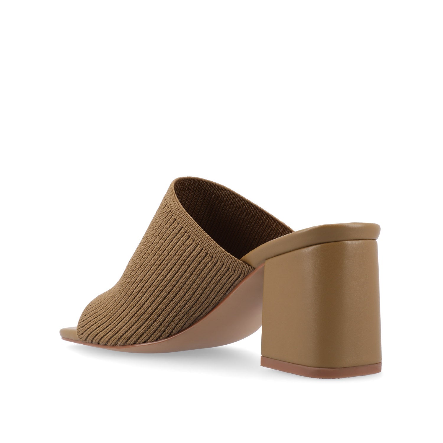 Journee LORENNA MULE BLOCK HEELS IN KNIT FABRIC - Olive