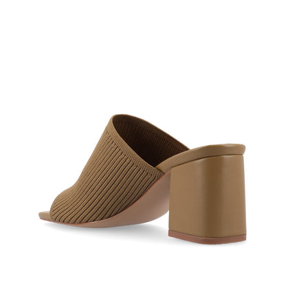 Journee LORENNA MULE BLOCK HEELS IN KNIT FABRIC - Olive