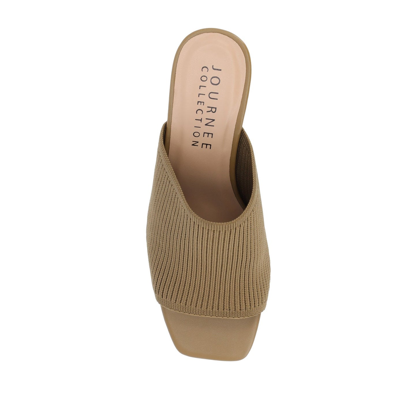 Journee LORENNA MULE BLOCK HEELS IN KNIT FABRIC - Olive