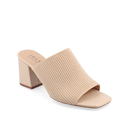 Journee LORENNA MULE BLOCK HEELS IN KNIT FABRIC - Beige